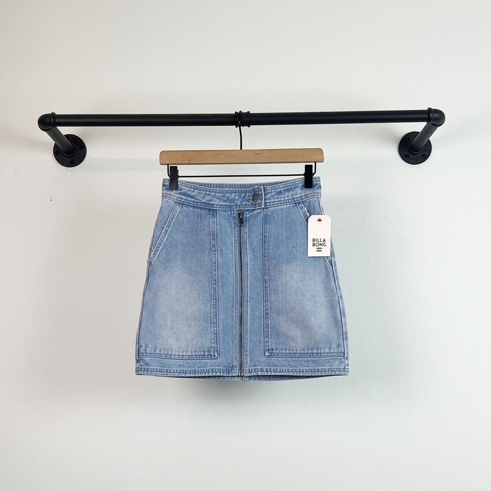 Billabong Light Blue Denim Zip-Front Mini Skirt - Picture 4 of 8